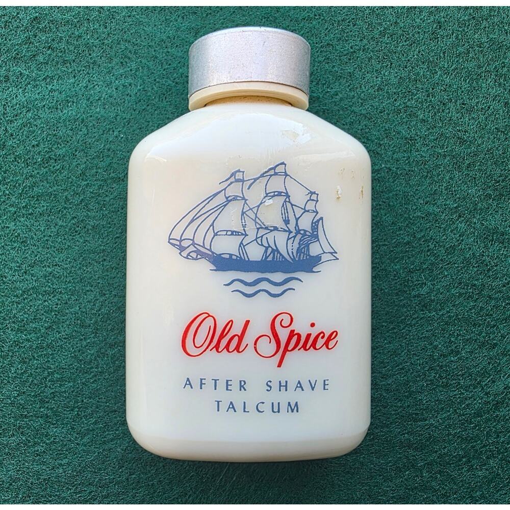 Old Spice After Shave Talcum 1 3/8 Oz Glass Bottle w/ Metal Cap SHULTON